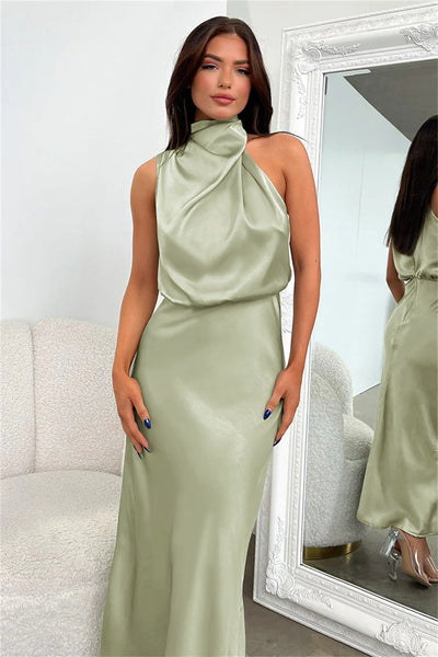 Valeria™ | Long Satin Dress with Halter Neck